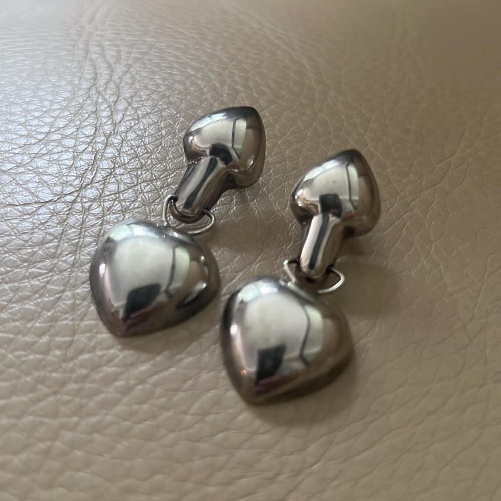 Abstract Heart Shape Genuine 925 Sterling Silver Statement Dangle Earrings